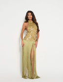 Gypsabella Aphrodite Sequin Fringed Dress - Green