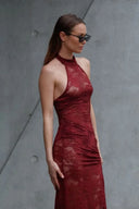 SUBOO Gordana Sheer Lace Halter-Neck Maxi - Boreaux