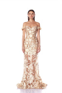 Bronx Banco Jasmine Gold Off Shoulder Gown