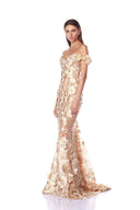 Bronx Banco Jasmine Gold Off Shoulder Gown