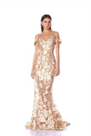 Bronx Banco Jasmine Gold Off Shoulder Gown