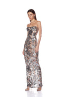 Bronx Banco Dahlia Dark Silver Strapless Maxi Dress