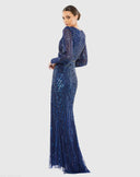 Mac Duggal Sequin Bishop Sleeve Gown - Navy