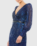 Mac Duggal Sequin Bishop Sleeve Gown - Navy