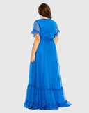 Mac Duggal Chiffon Flutter - Ocean Blue