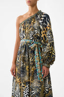 Camilla One Shoulder Dress With Blouson Sleeve - Feline Folklore