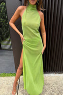 Oséree Lumiere Turtle Neck Dress - Lime