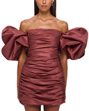 LEO LIN  Brenda Puffy Sleeve Mini - Burgundy