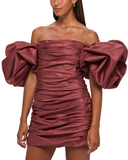 LEO LIN  Brenda Puffy Sleeve Mini - Burgundy
