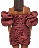 LEO LIN  Brenda Puffy Sleeve Mini - Burgundy